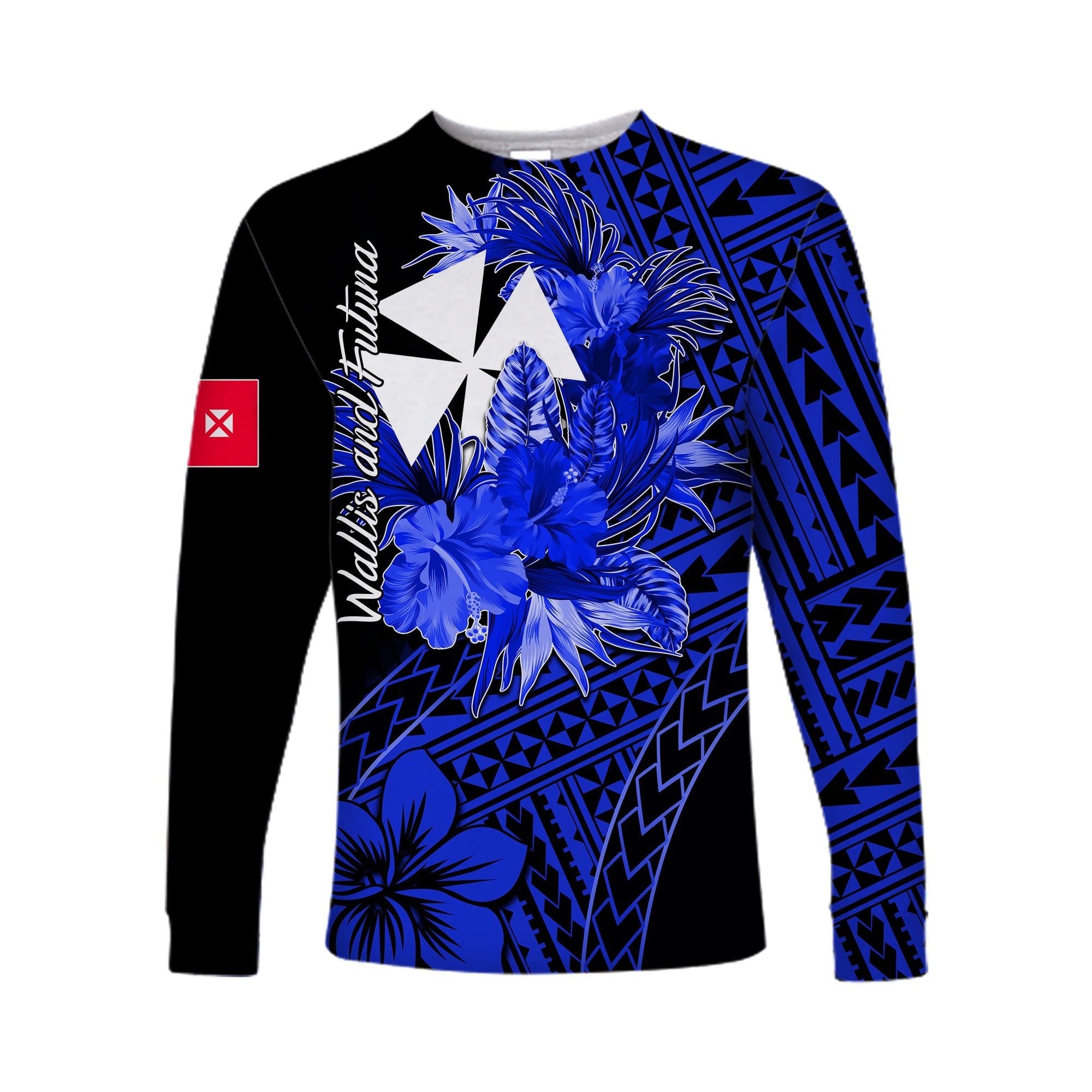 Wallis and Futuna Long Sleeve Shirts Hibiscus Blue No.2 Color LT6 Unisex Blue - Polynesian Pride