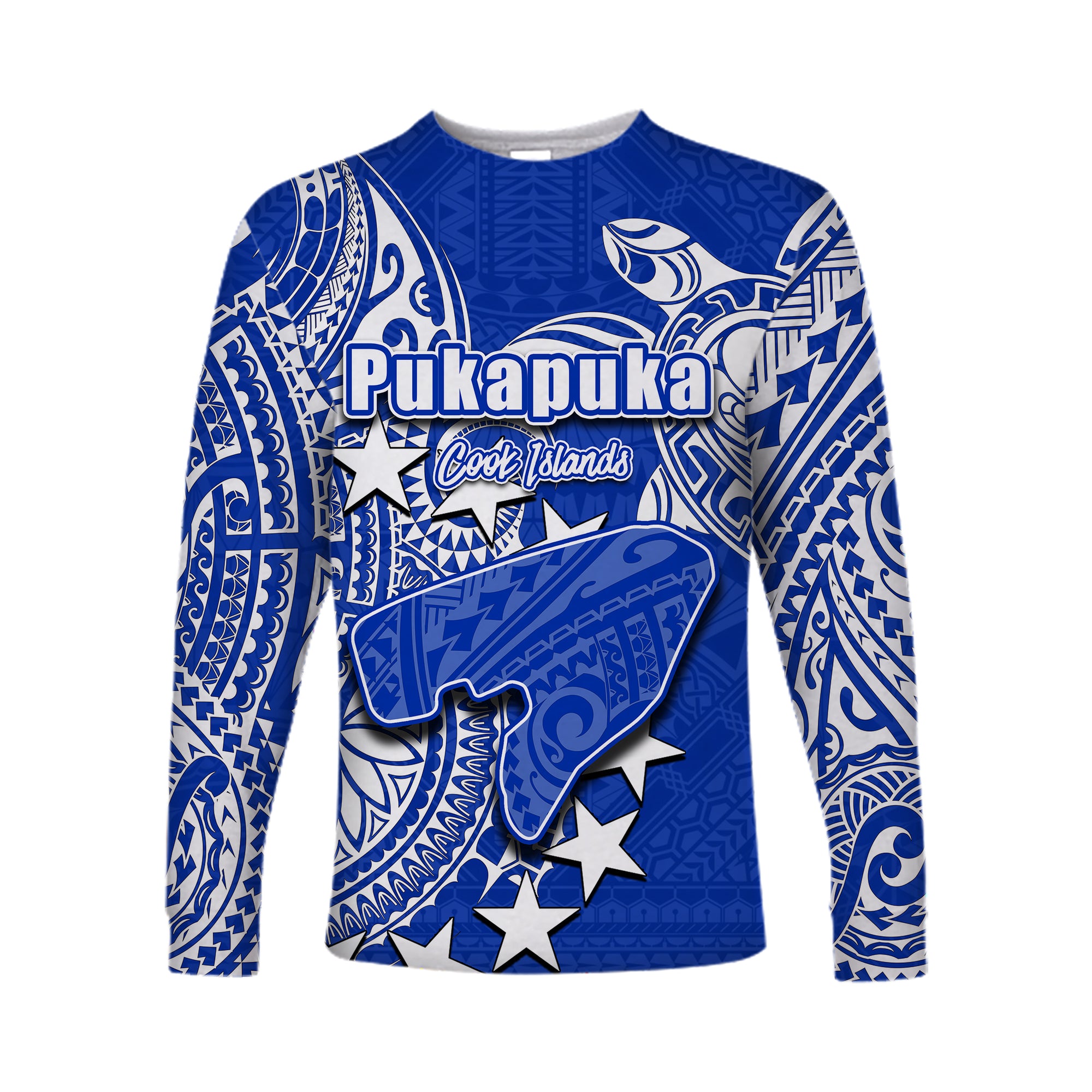 (Custom Personalised)Cook Islands Long Sleeve Shirts Pukapuka LT6 Unisex Blue - Polynesian Pride