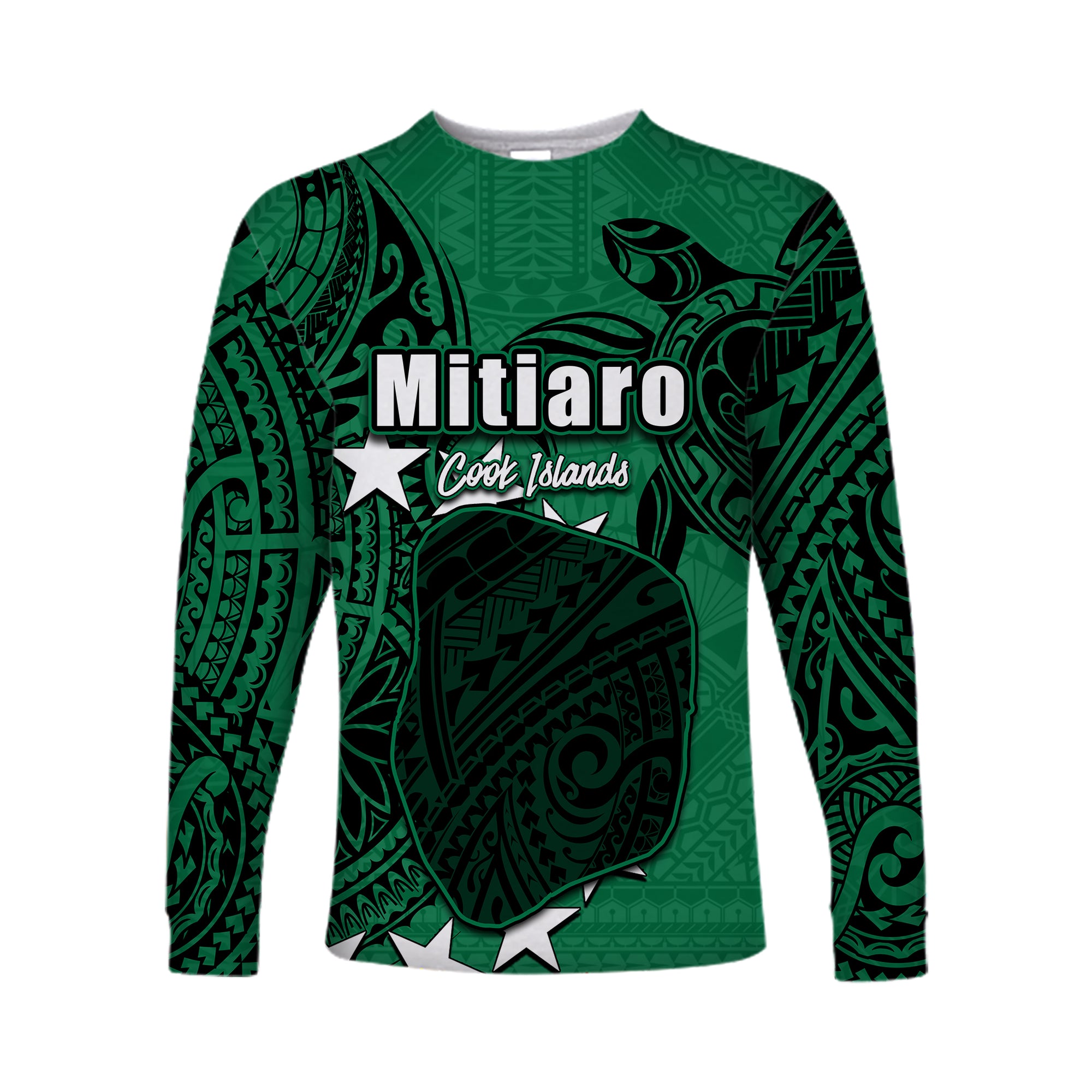 (Custom Personalised)Cook Islands Long Sleeve Shirts Mitiaro LT6 Unisex Green - Polynesian Pride