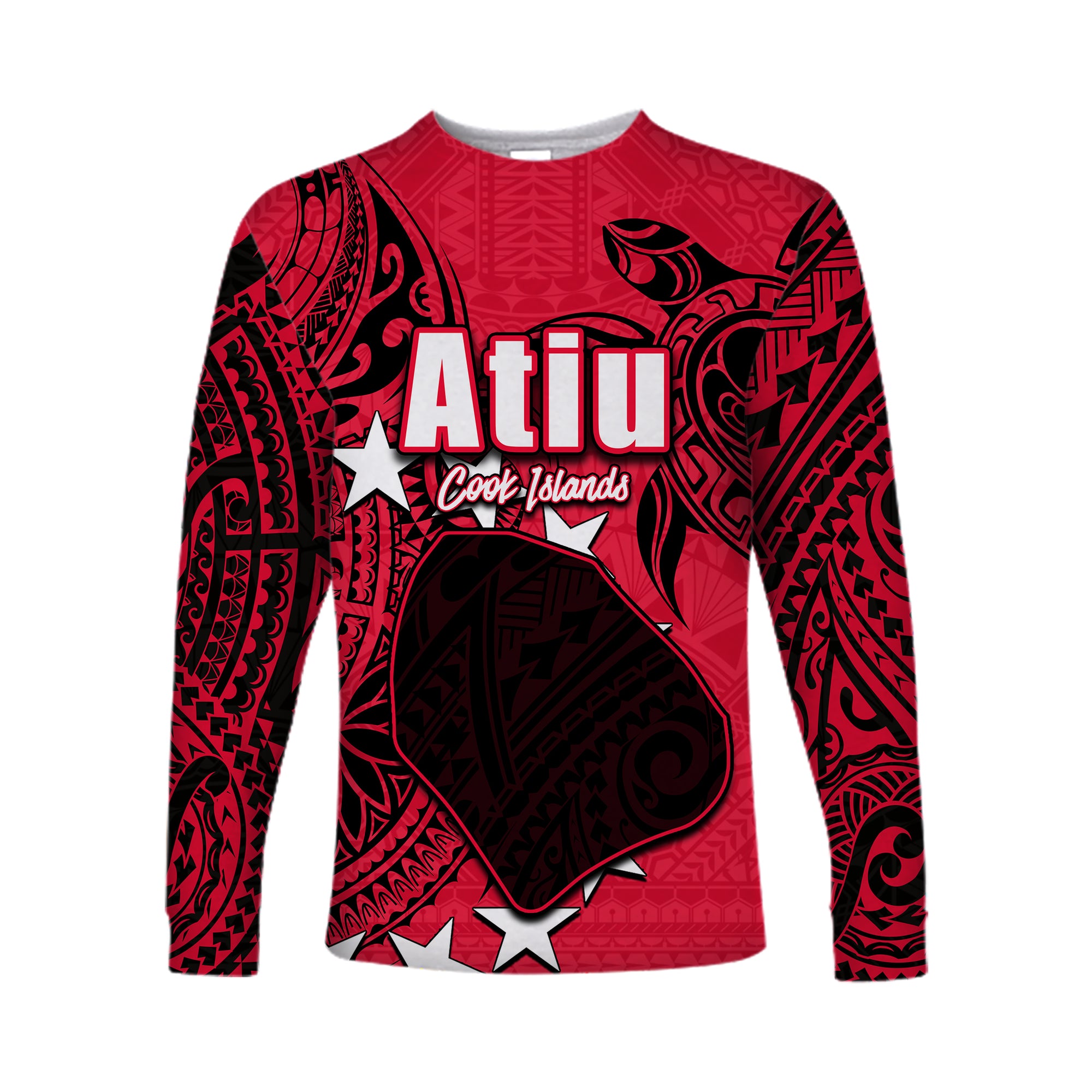 (Custom Personalised)Cook Islands Long Sleeve Shirts Atiu LT6 Unisex Red - Polynesian Pride