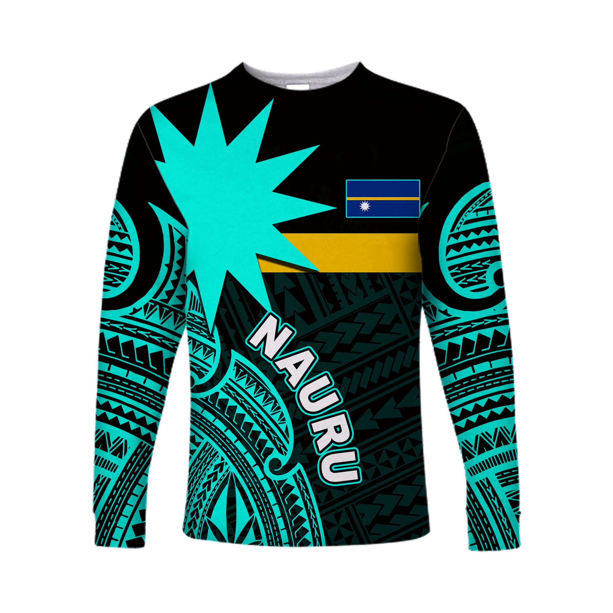 (Custom Personalised) Nauru Long Sleeve Shirts Flag In Heart No.4 LT6 Unisex Black - Polynesian Pride