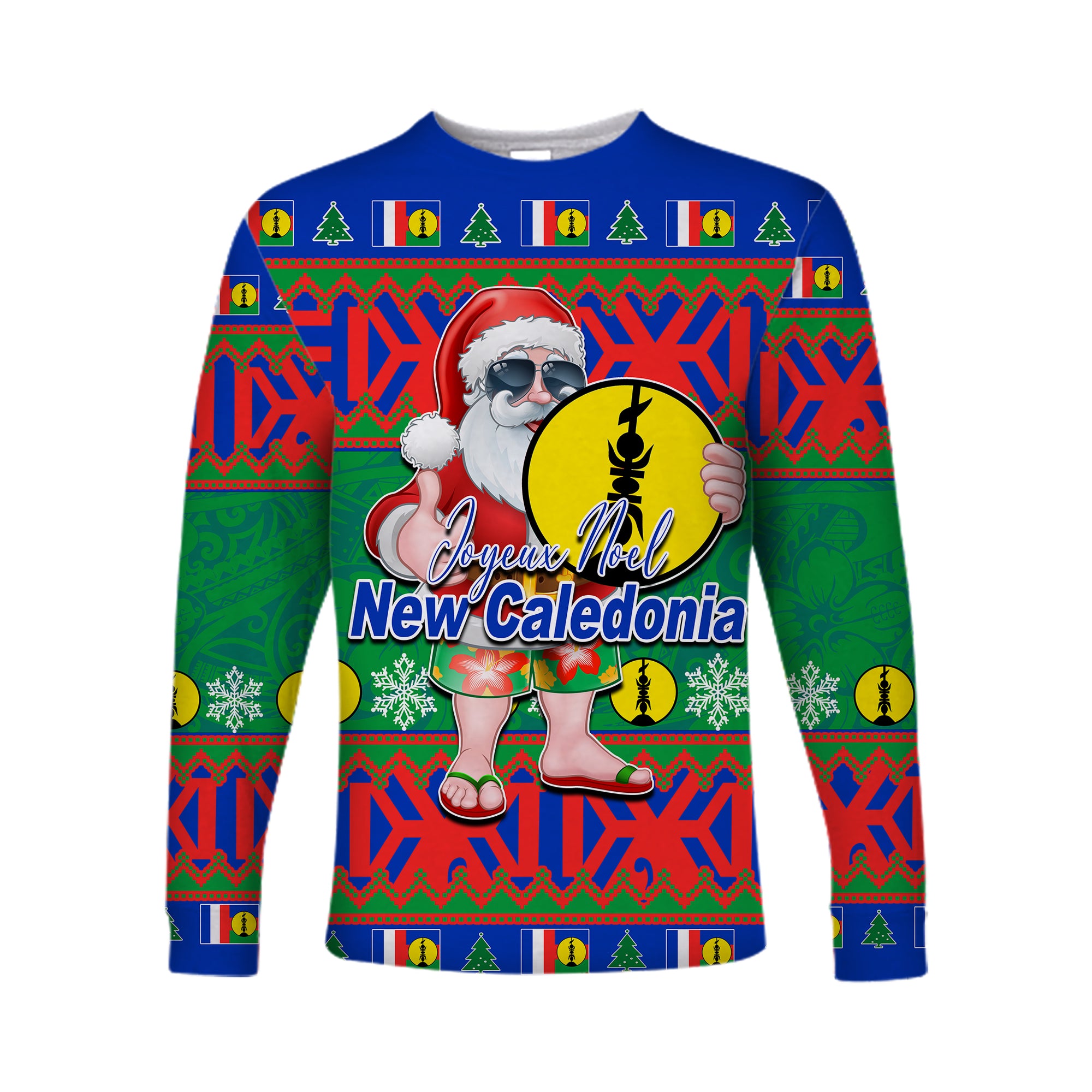 New Caledonia Christmas Long Sleeve Shirt Cool Santa Claus LT6 Unisex Blue - Polynesian Pride