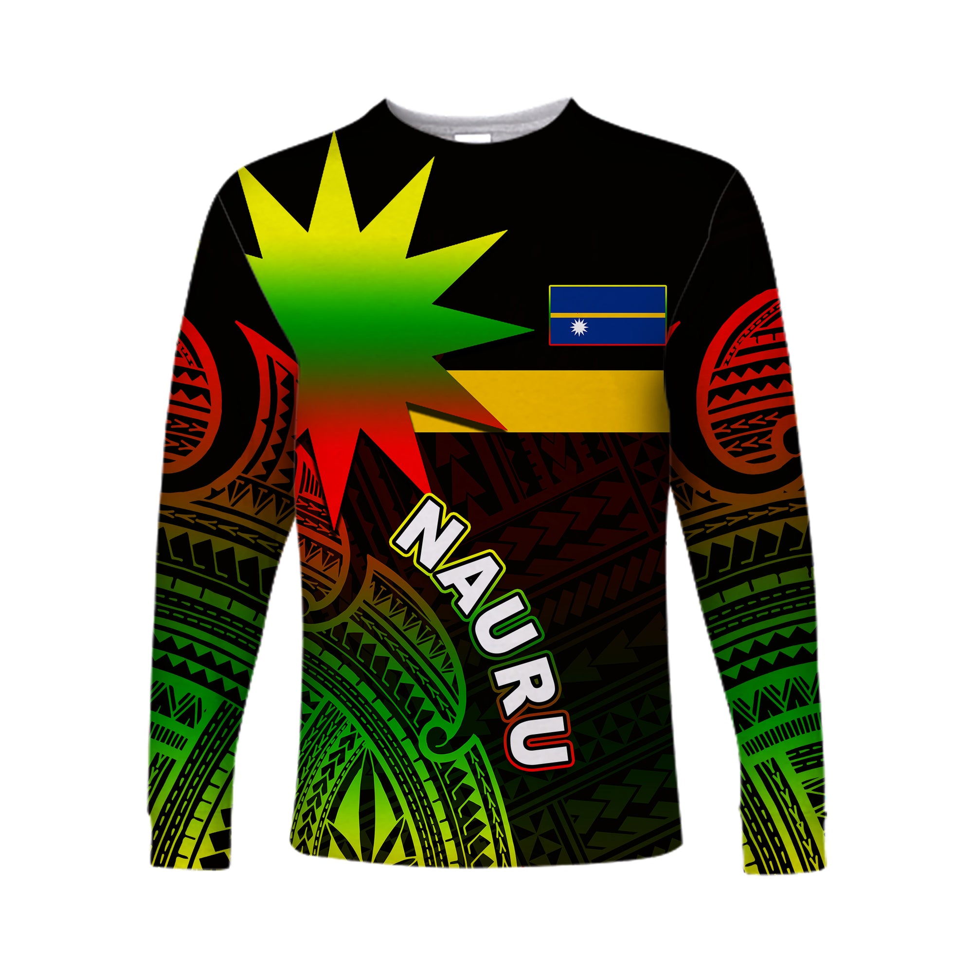 (Custom Personalised) Nauru Long Sleeve Shirts Flag In Heart No.3 LT6 Unisex Black - Polynesian Pride