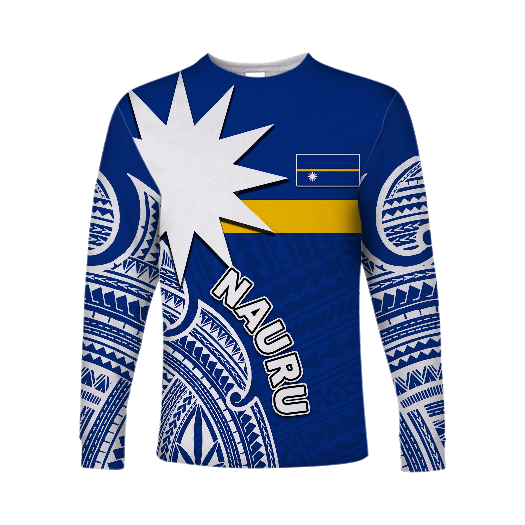 (Custom Personalised) Nauru Long Sleeve Shirts Flag In Heart No.1 LT6 Unisex Blue - Polynesian Pride