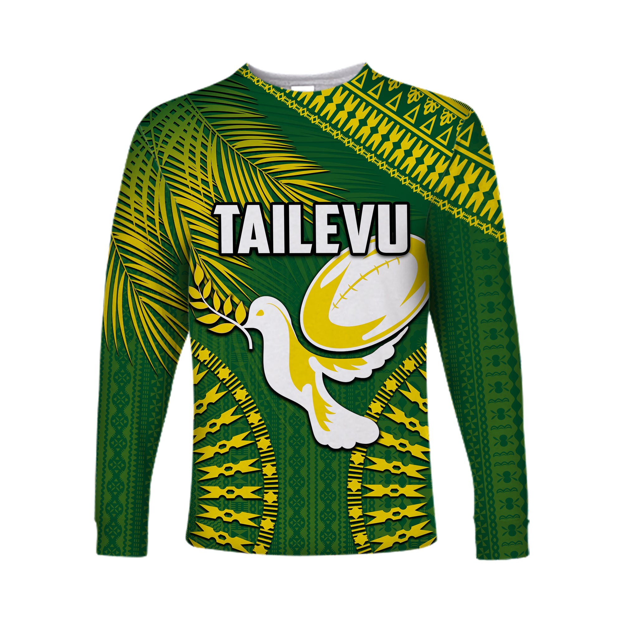 (Custom Personalised And Number) Tailevu Fiji Rugby Long Sleeve Shirts LT6 Unisex Green - Polynesian Pride