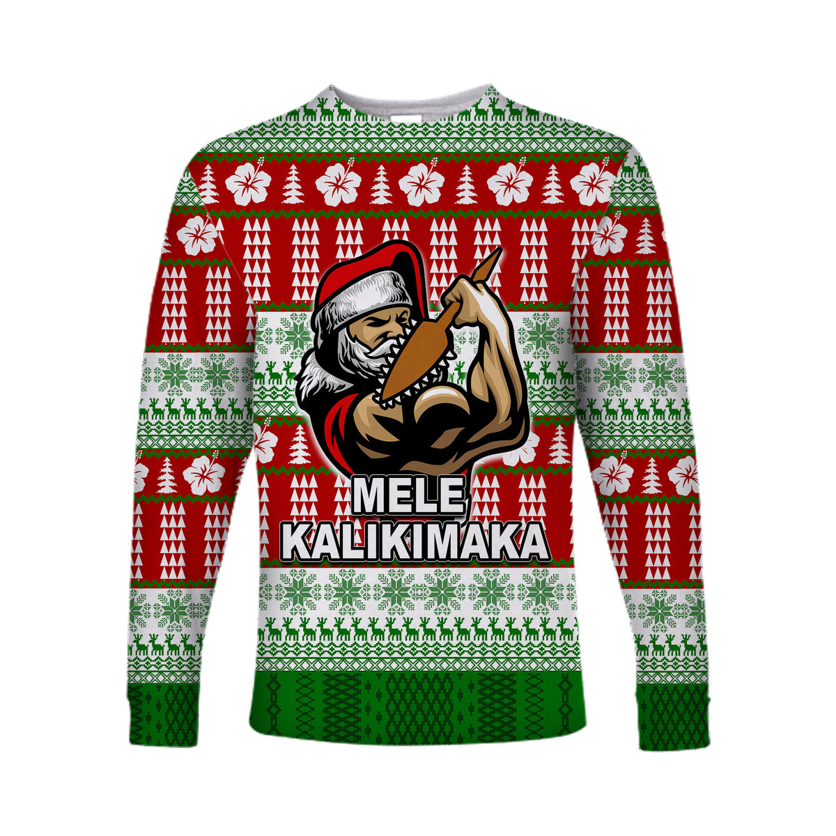 Hawaiian Santa Claus Warrior Long Sleeve Shirt Christmas LT6 Unisex - Polynesian Pride