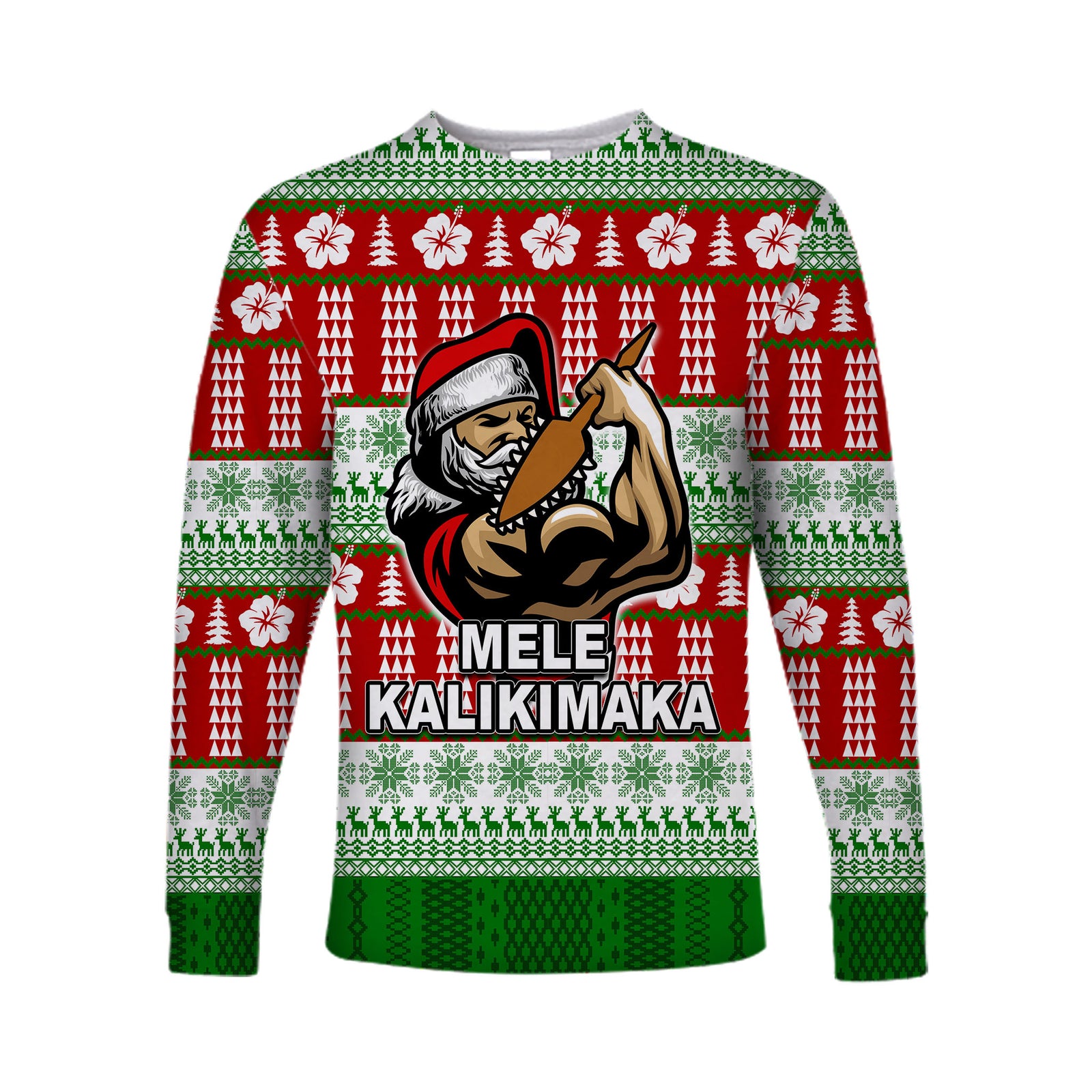 Hawaiian Santa Claus Warrior Long Sleeve Shirt Christmas LT6 Unisex - Polynesian Pride