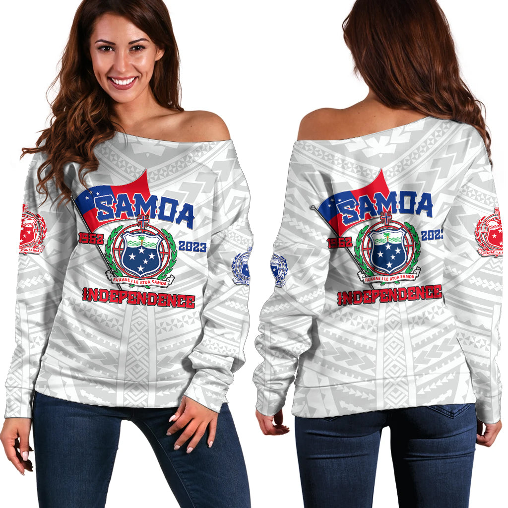 Samoa Independence Off Shoulder Sweater 2023 White Style LT6 Women White - Polynesian Pride