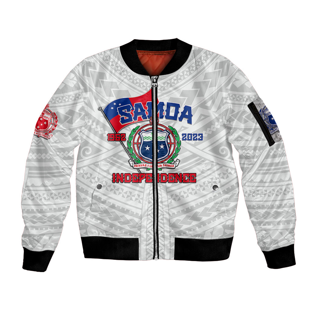 Samoa Independence Sleeve Zip Bomber Jacket 2023 White Style LT6 Unisex White - Polynesian Pride