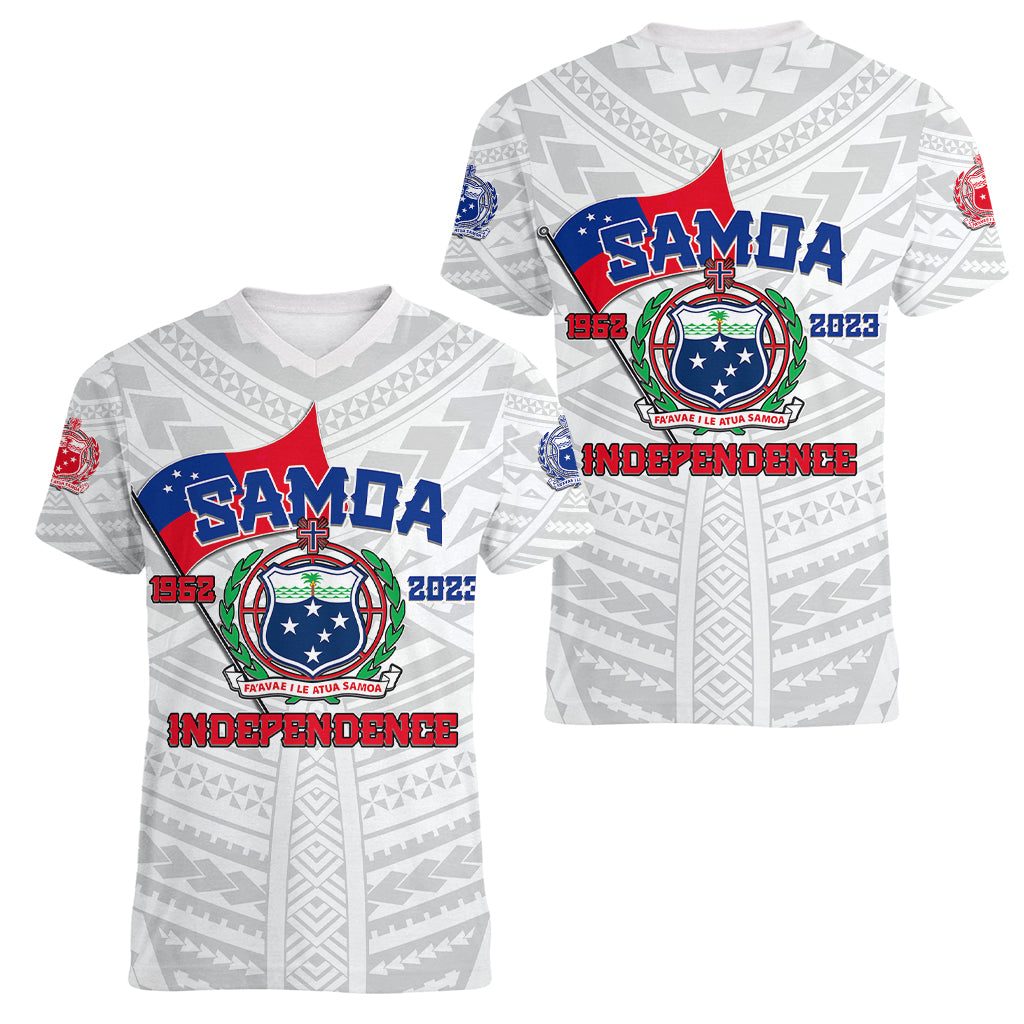 Samoa Independence Women V Neck T Shirt 2023 White Style LT6 Female White - Polynesian Pride