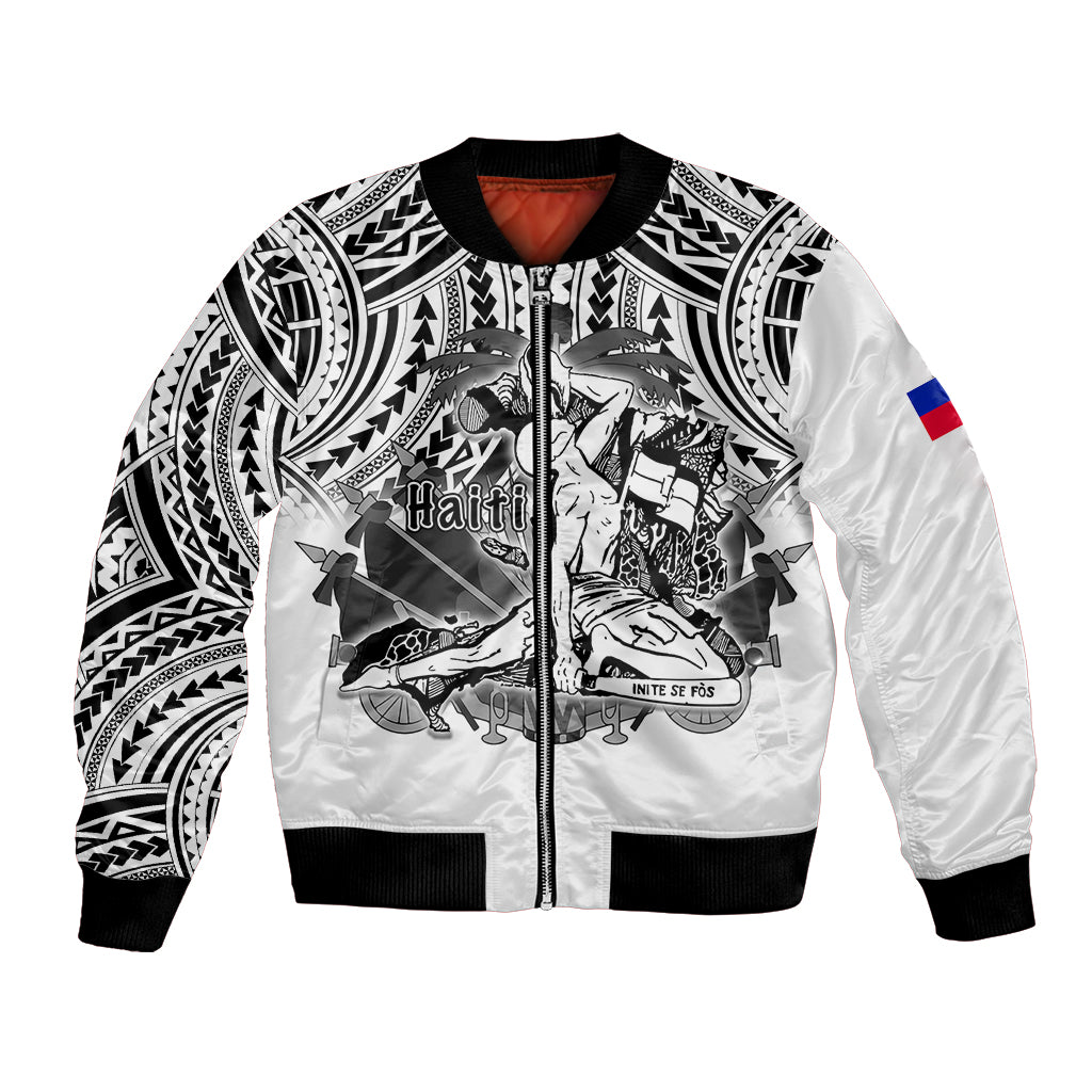 (Custom Personalised) Haiti Bomber Jacket Polynesian Neg Maron White Style LT6 Unisex White - Polynesian Pride