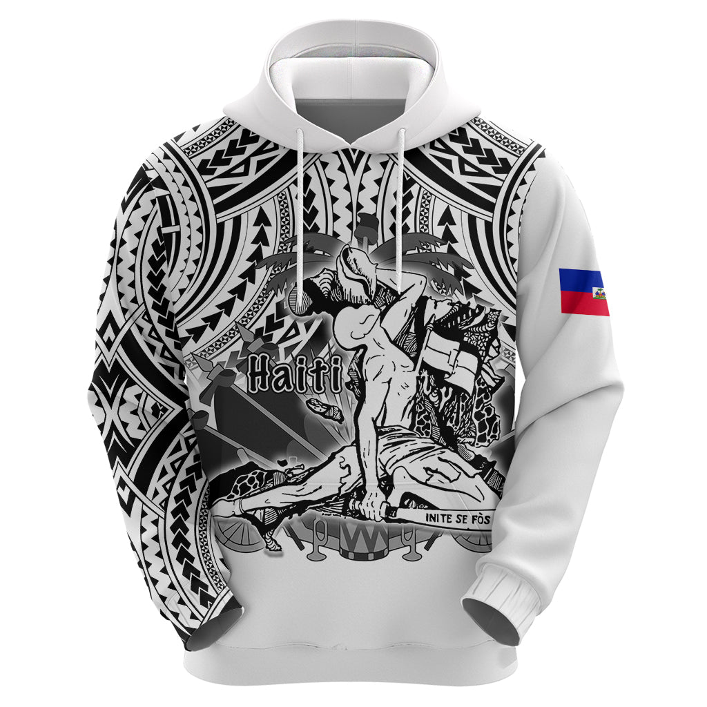 Custom Haiti Hoodie Polynesian Neg Maron White Style LT6 Zip Hoodie White - Polynesian Pride