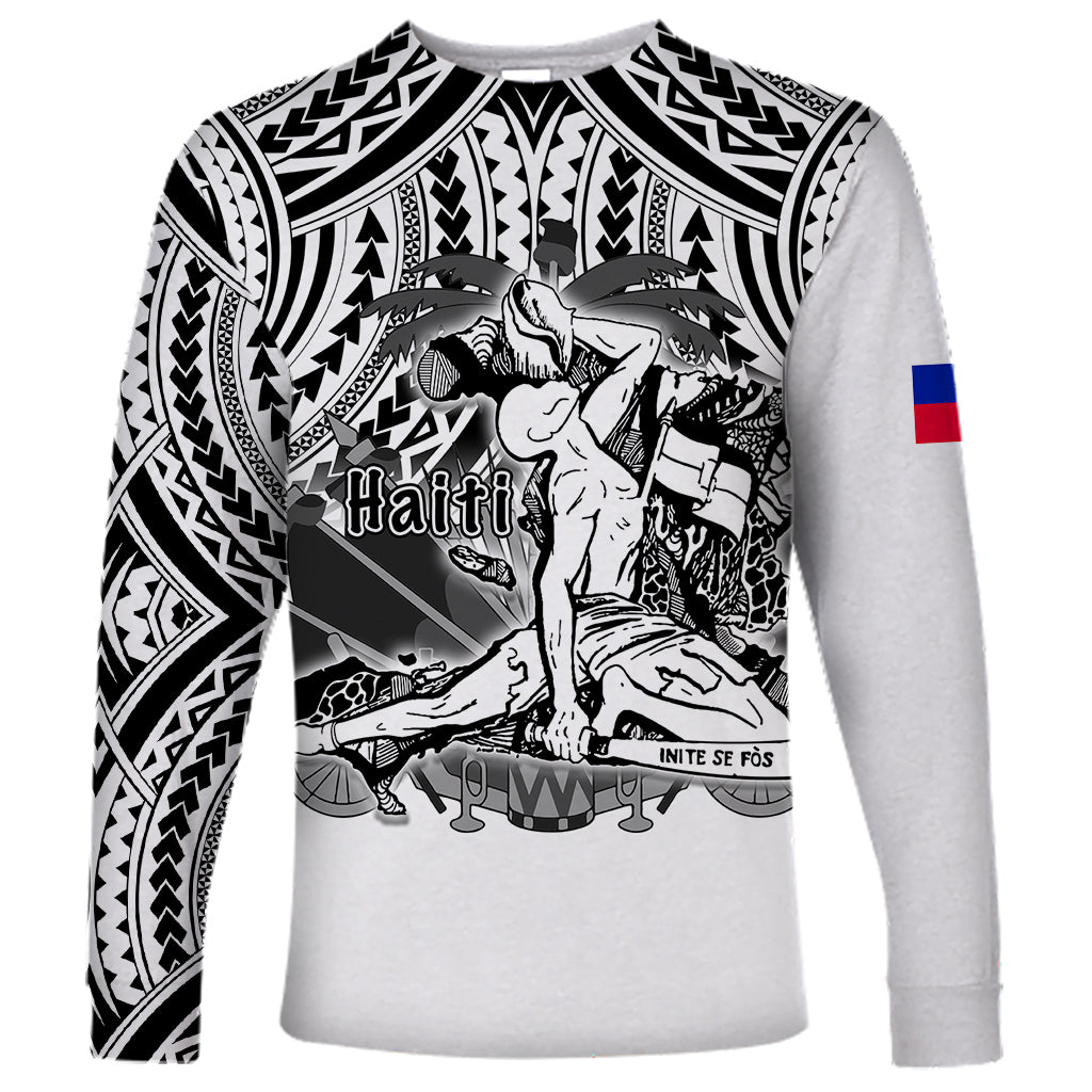 (Custom Personalised) Haiti Long Sleeve Shirt Polynesian Neg Maron White Style LT6 Unisex White - Polynesian Pride