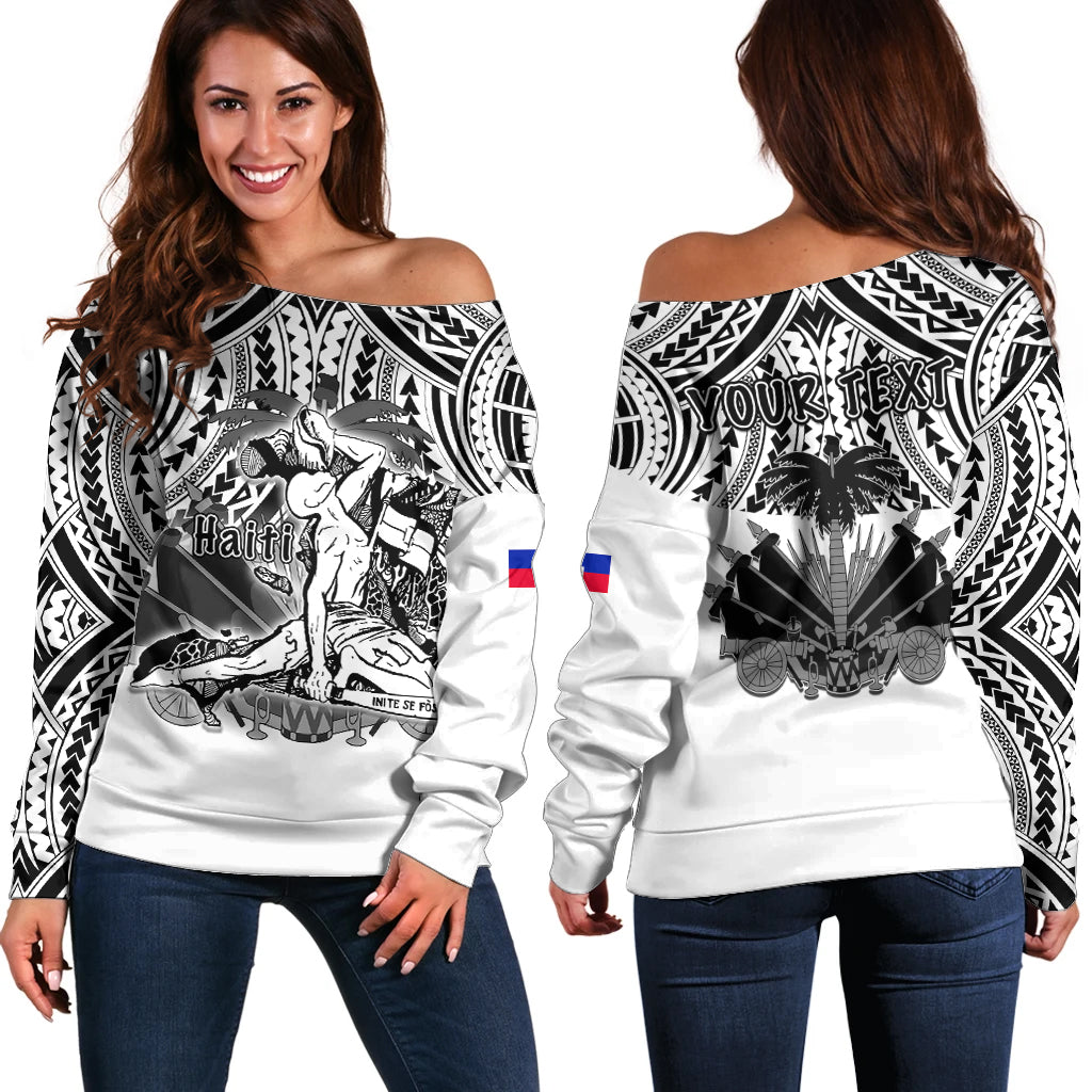 (Custom Personalised) Haiti Off Shoulder Sweater Polynesian Neg Maron White Style LT6 Women White - Polynesian Pride