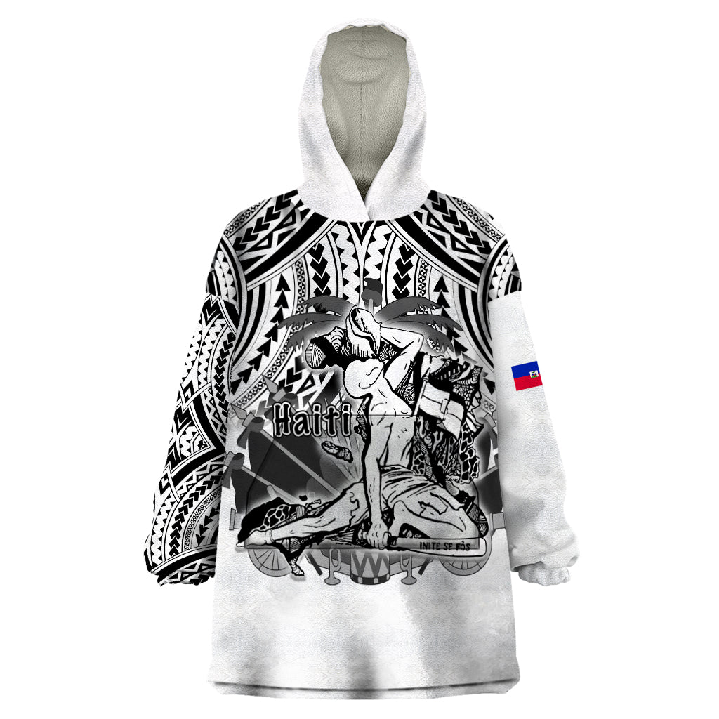 (Custom Personalised) Haiti Wearable Blanket Hoodie Polynesian Neg Maron White Style LT6 One Size White - Polynesian Pride