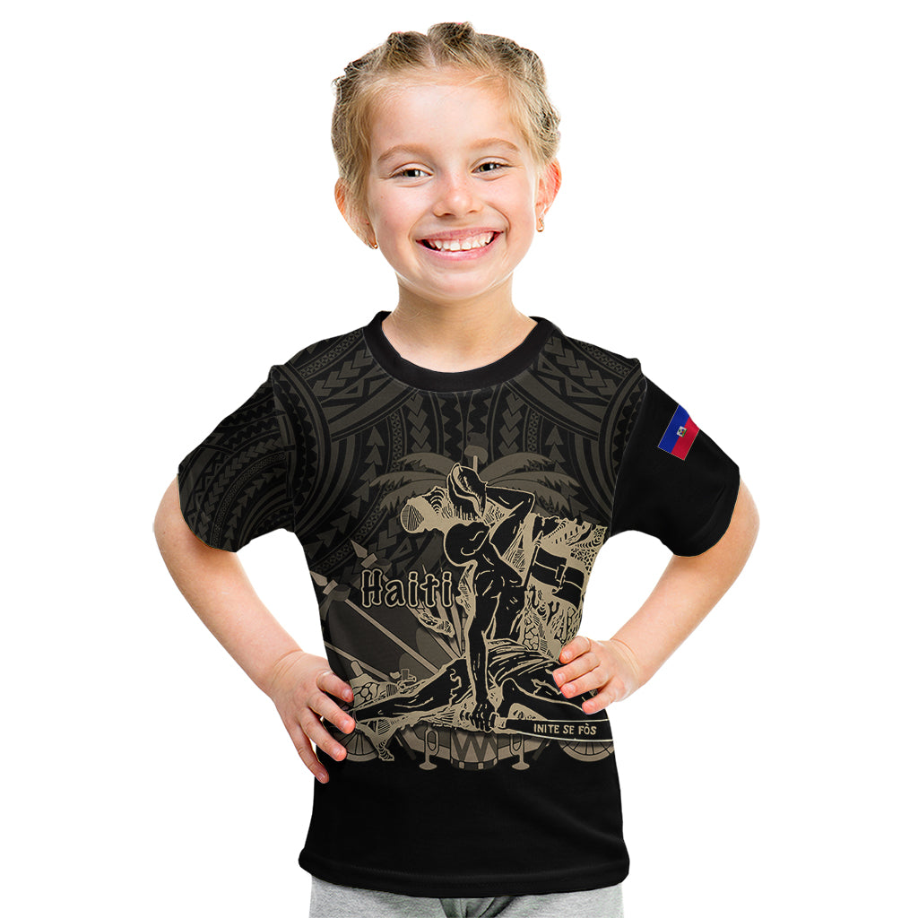 (Custom Personalised) Haiti Kid T Shirt Polynesian Neg Maron Black Style LT6 - Polynesian Pride