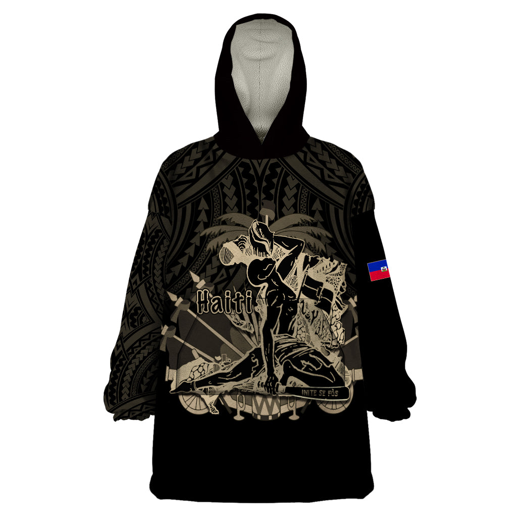 (Custom Personalised) Haiti Wearable Blanket Hoodie Polynesian Neg Maron Black Style LT6 One Size Black - Polynesian Pride