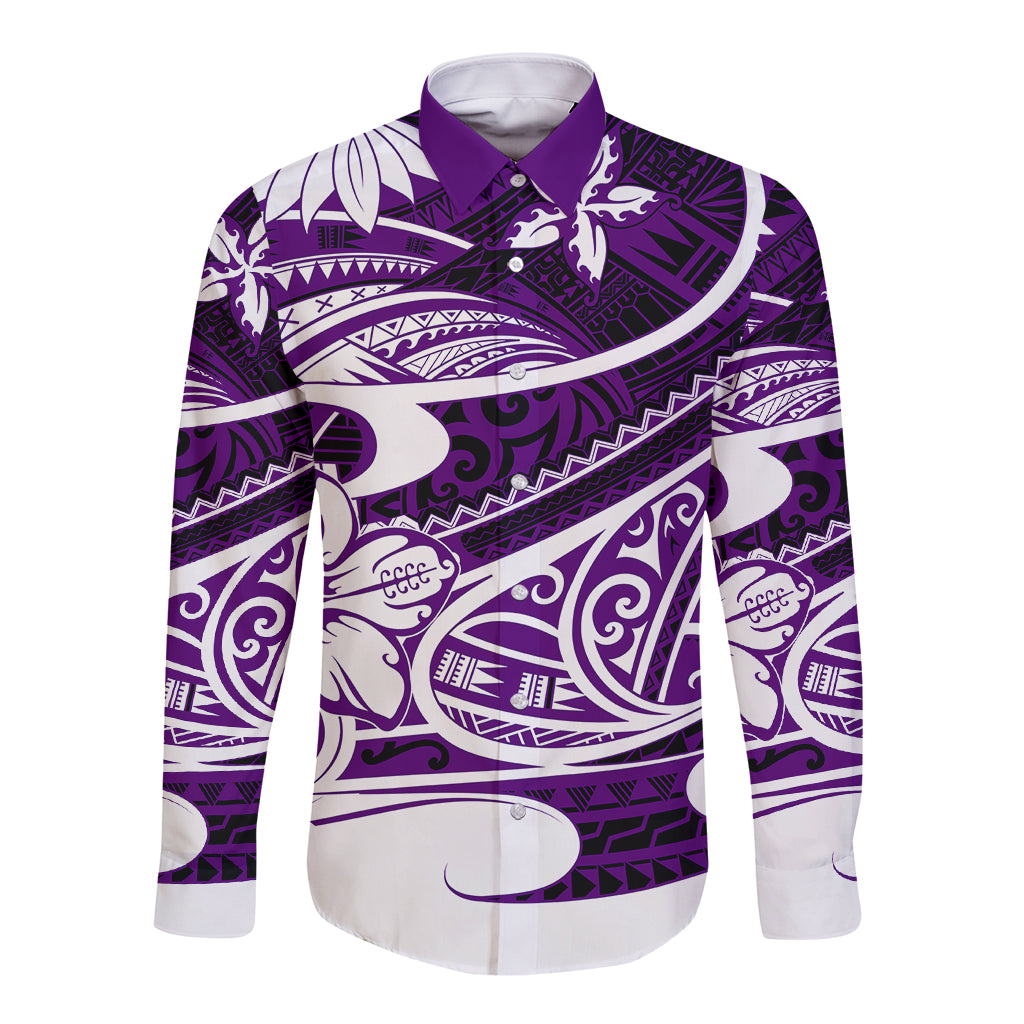 Polynesian Tribal Long Sleeve Button Shirt Purple LT6 Unisex Purple - Polynesian Pride