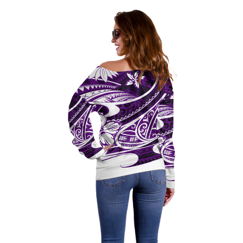 Polynesian Tribal Off Shoulder Sweater Purple LT6 - Polynesian Pride