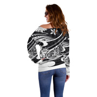 Polynesian Tribal Off Shoulder Sweater Black LT6 - Polynesian Pride