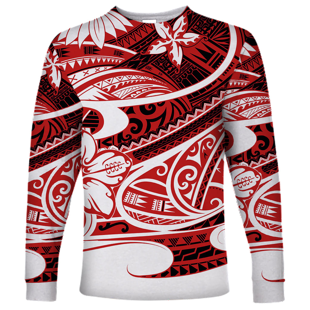 Polynesian Tribal Long Sleeve Shirt Red LT6 Unisex Red - Polynesian Pride