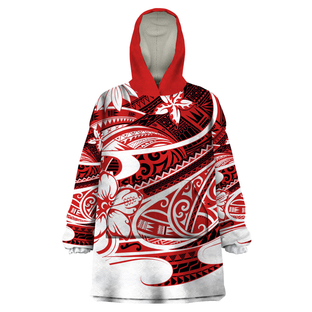 Polynesian Tribal Wearable Blanket Hoodie Red LT6 One Size Red - Polynesian Pride