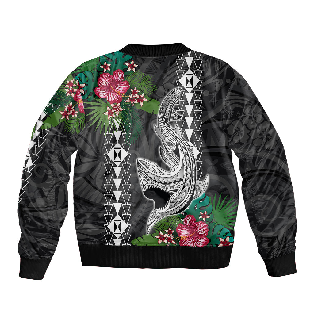 Hawaii Kakau Sleeve Zip Bomber Jacket Mix Sharks Polynesian Hibiscus LT6 - Polynesian Pride