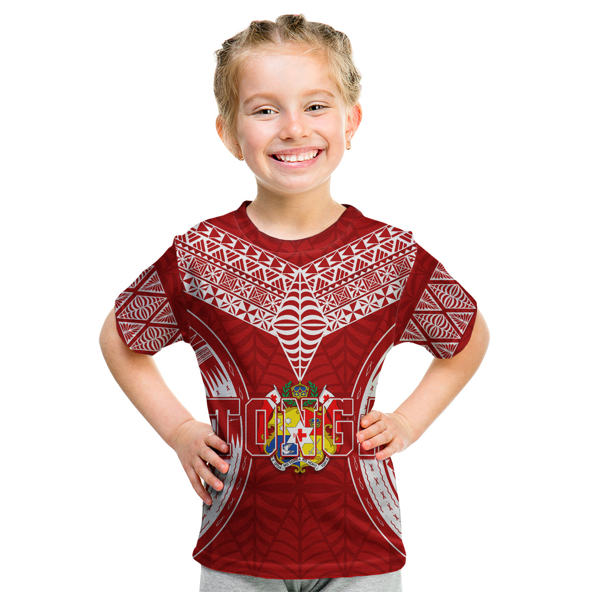 Personalised Tonga Independence Day Kid T Shirt Kupesi Pattern Mix Style LT7 - Polynesian Pride