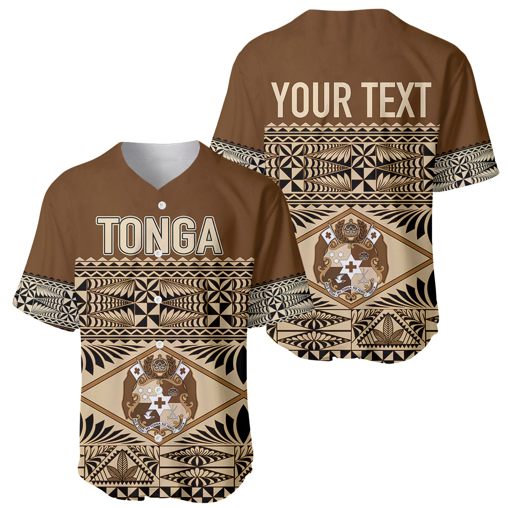 Personalised Tonga Independence Day Baseball Jersey Ngatu Tapa Style LT7 Brown - Polynesian Pride