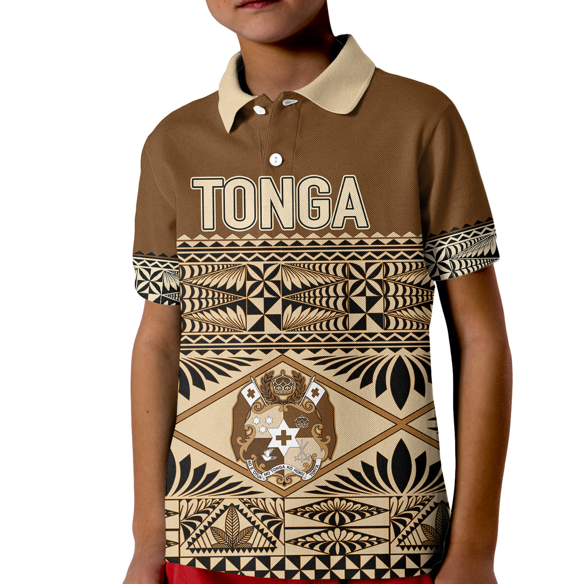 Personalised Tonga Independence Day Kid Polo Shirt Ngatu Tapa Style LT7 Kid Brown - Polynesian Pride