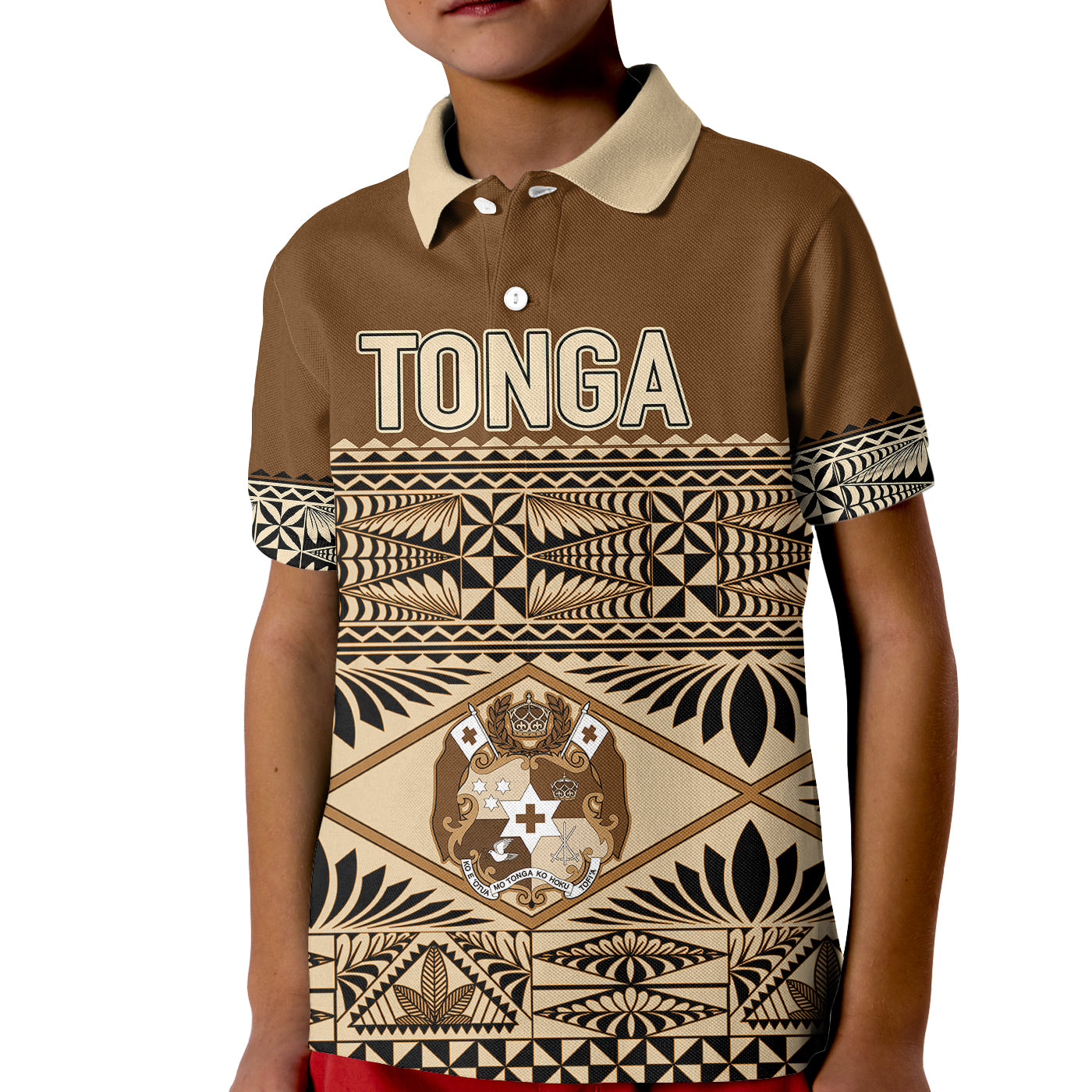 Personalised Tonga Independence Day Kid Polo Shirt Ngatu Tapa Style LT7 Kid Brown - Polynesian Pride