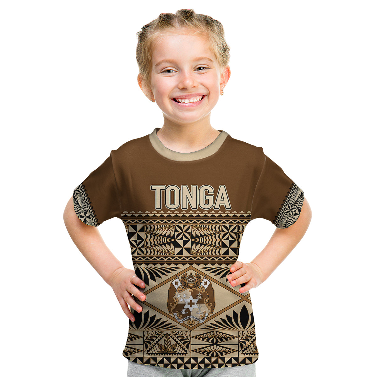 Personalised Tonga Independence Day Kid T Shirt Ngatu Tapa Style LT7 - Polynesian Pride