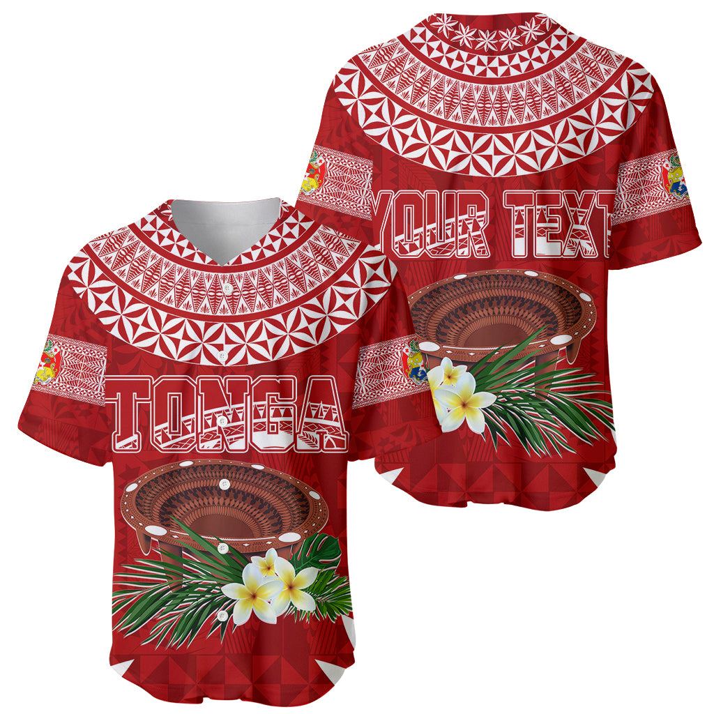 Personalised Tonga Independence Day Baseball Jersey Kumete Kava Bowl With Plumeria LT7 Red - Polynesian Pride