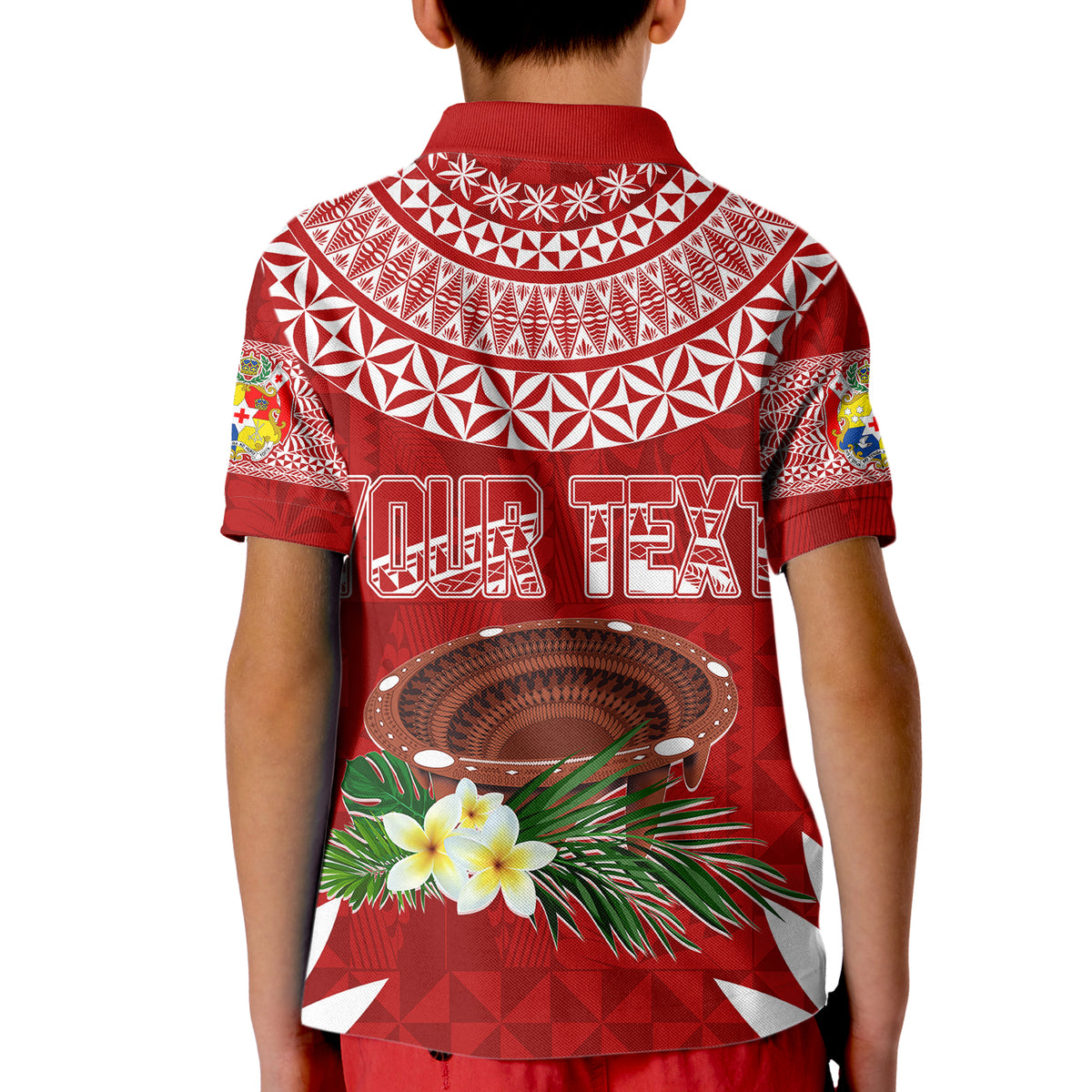 Personalised Tonga Independence Day Kid Polo Shirt Kumete Kava Bowl With Plumeria LT7 - Polynesian Pride