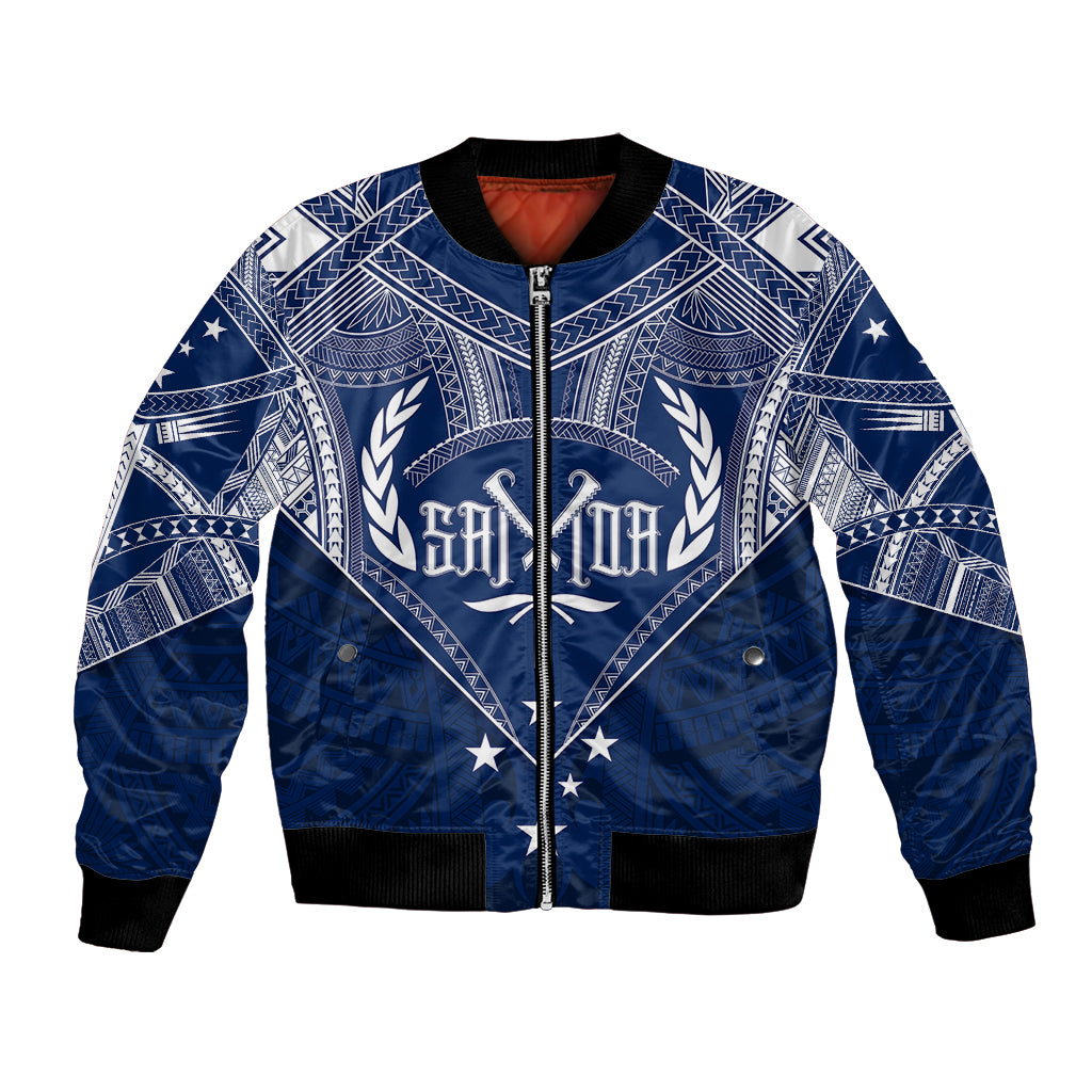 Personalised Samoa Independence Day Bomber Jacket Chest Tattoo Symbolic Style LT7 Unisex Blue - Polynesian Pride