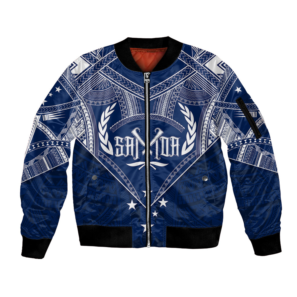 Personalised Samoa Independence Day Sleeve Zip Bomber Jacket Chest Tattoo Symbolic Style LT7 Unisex Blue - Polynesian Pride