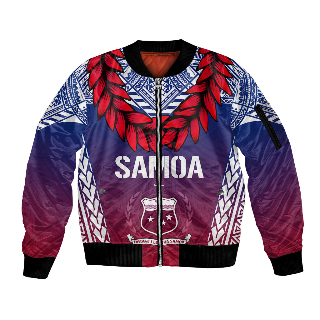 Personalised Samoa Independence Day Sleeve Zip Bomber Jacket Ula Fala Gradient Color LT7 Unisex Art - Polynesian Pride