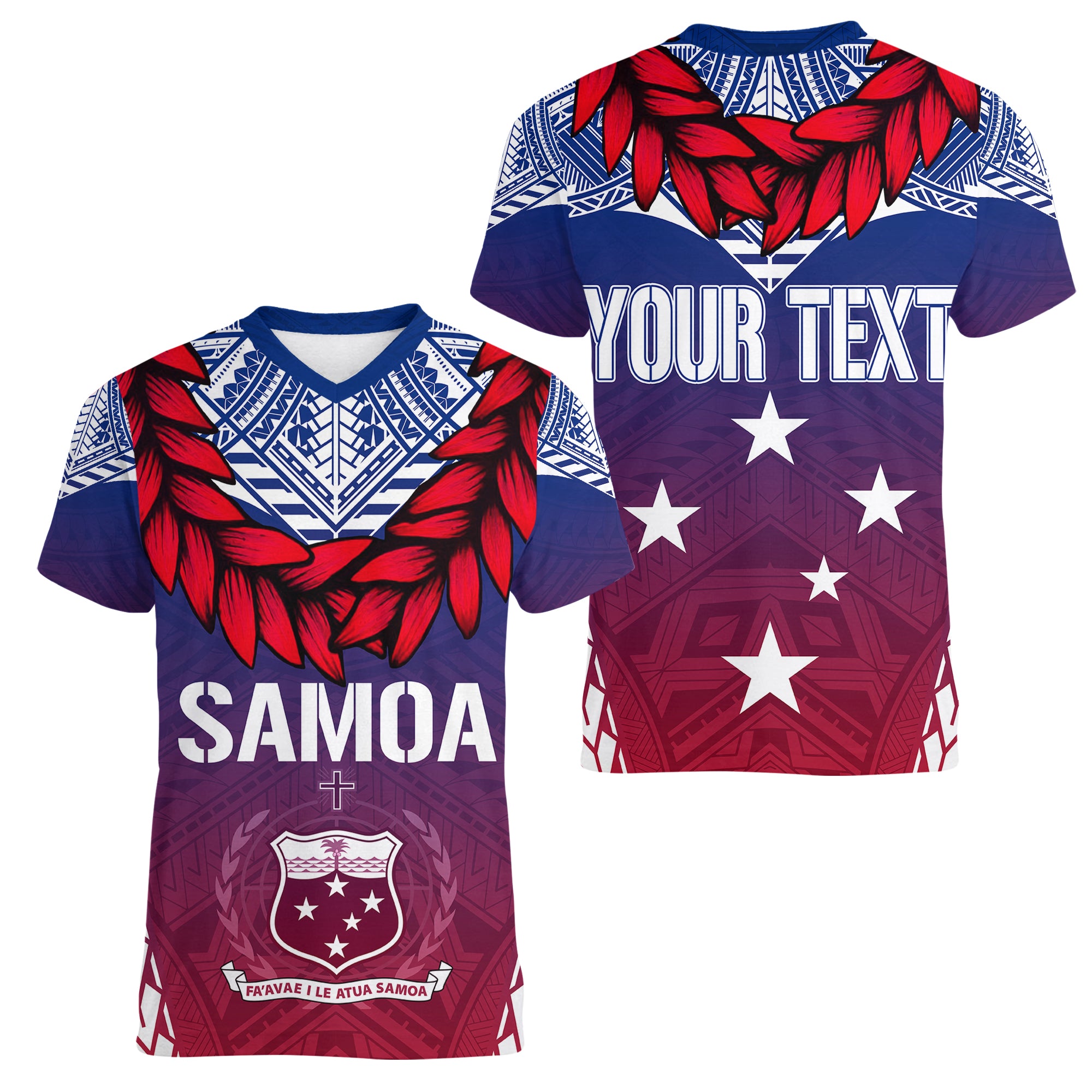 Personalised Samoa Independence Day Women V Neck T Shirt Ula Fala Gradient Color LT7 Female Art - Polynesian Pride