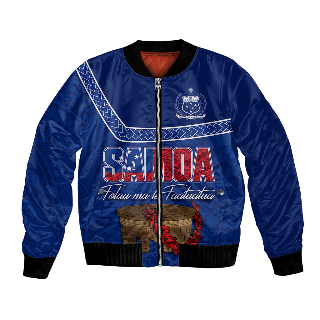 Personalised Samoa Independence Day Bomber Jacket Kava And Ula Fala - Sail With Faith LT7 Unisex Blue - Polynesian Pride