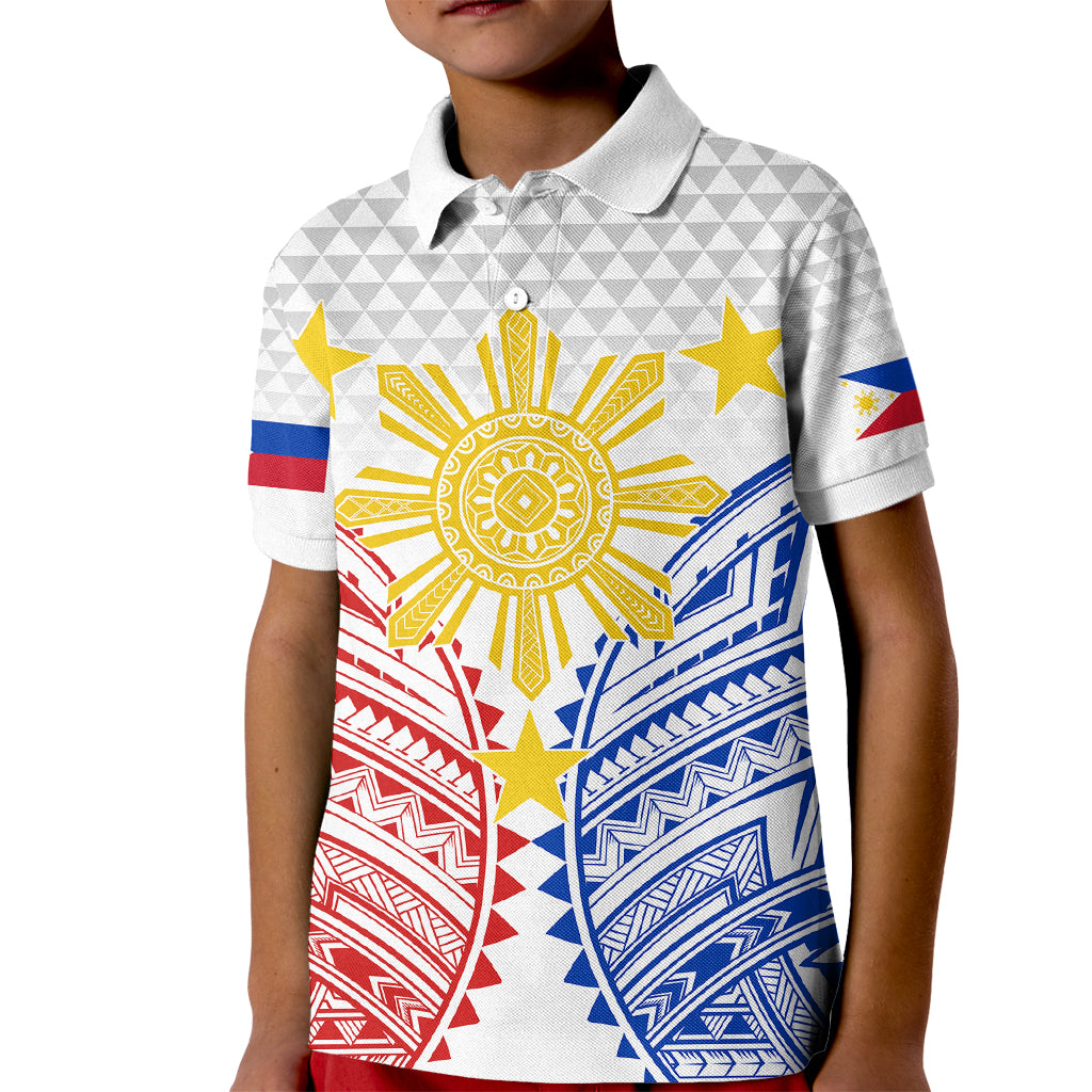 Personalised Philippines Independence Day Kid Polo Shirt Tribal Sun and Stars Ver 01 LT7 Kid White - Polynesian Pride