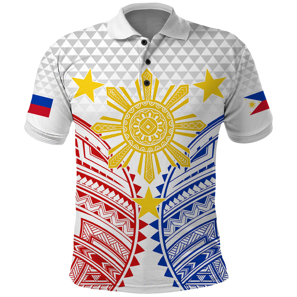 Custom Philippines Independence Day Polo Shirt Tribal Sun and Stars Ver 01 LT7 White - Polynesian Pride