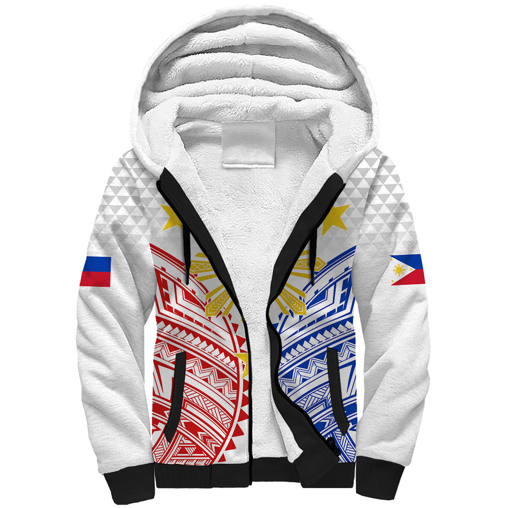 Personalised Philippines Independence Day Sherpa Hoodie Tribal Sun and Stars Ver 01 LT7 Unisex White - Polynesian Pride