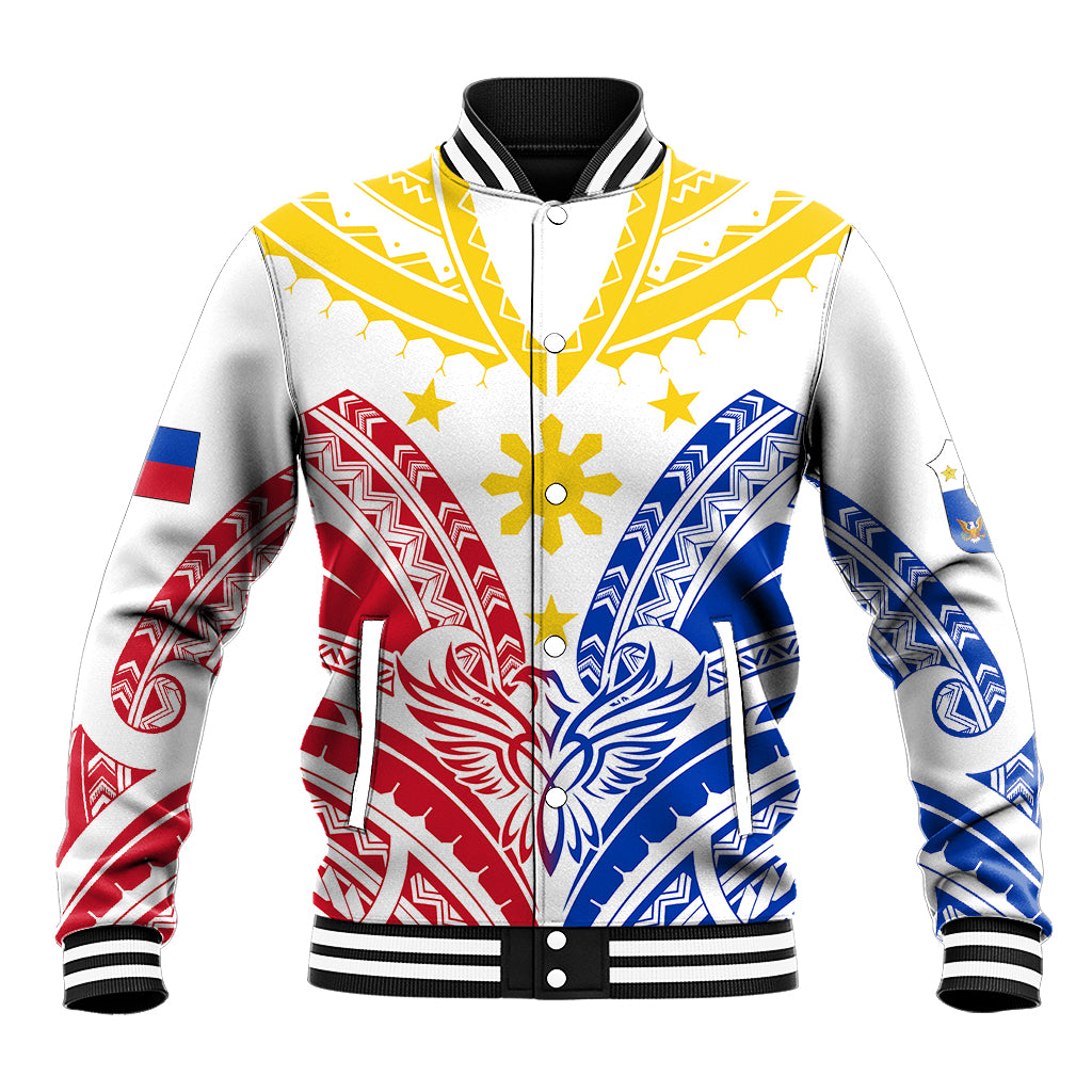 Personalised Philippines Independence Day Baseball Jacket Tribal Sun and Stars Ver 02 LT7 Unisex White - Polynesian Pride
