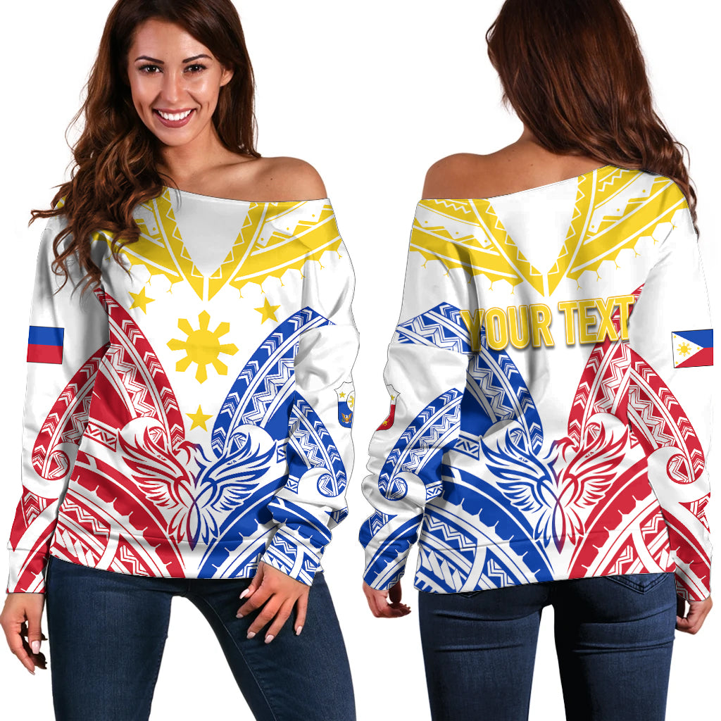 Personalised Philippines Independence Day Off Shoulder Sweater Tribal Sun and Stars Ver 02 LT7 Women White - Polynesian Pride