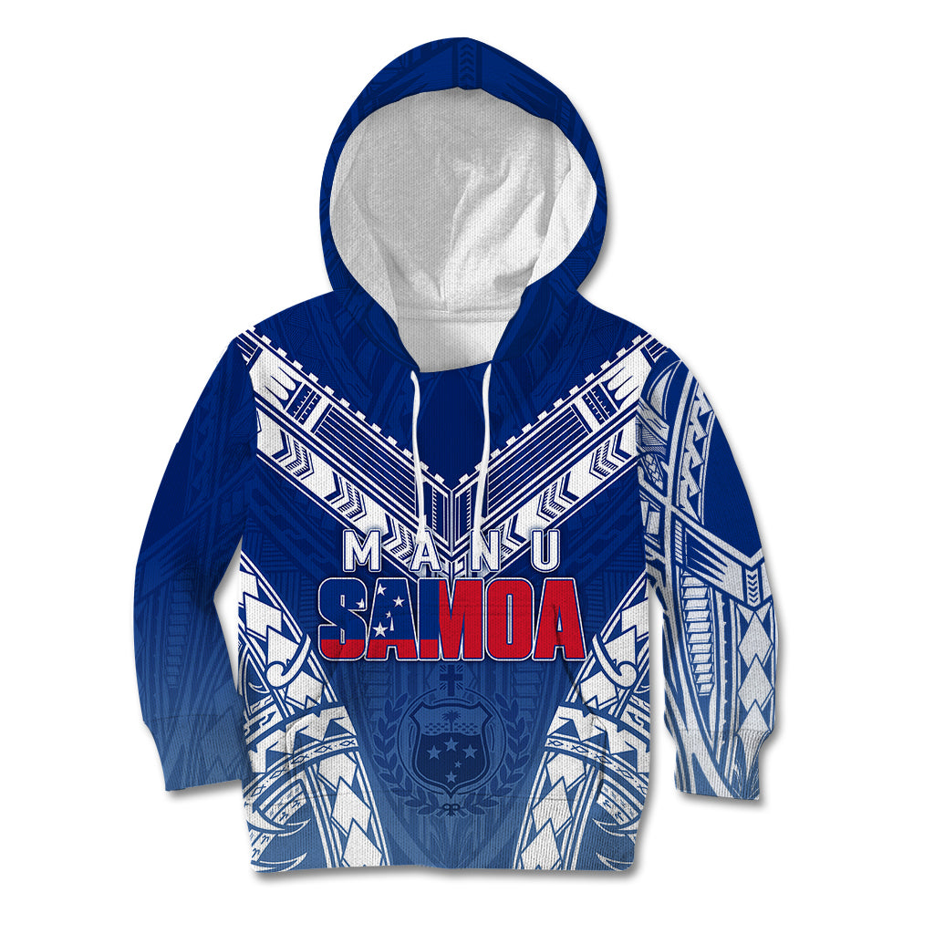 Personalised Samoa Rugby Kid Hoodie Manu Samoa Gradient Blue LT7 Hoodie Blue - Polynesian Pride