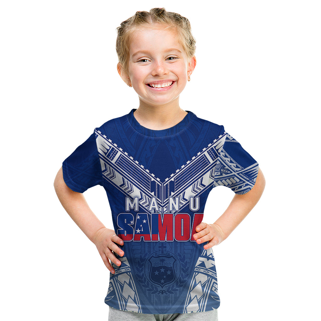 Personalised Samoa Rugby Kid T Shirt Manu Samoa Gradient Blue LT7 - Polynesian Pride