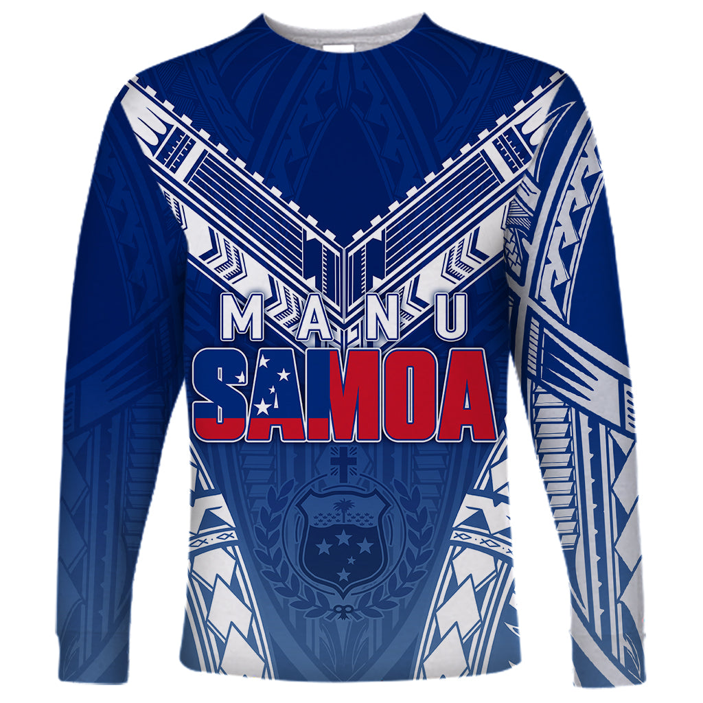 Personalised Samoa Rugby Long Sleeve Shirt Manu Samoa Gradient Blue LT7 Unisex Blue - Polynesian Pride