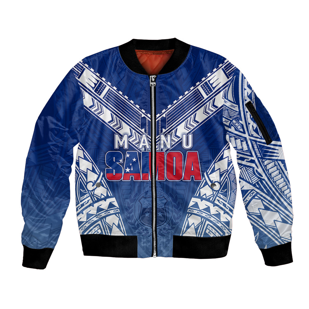 Personalised Samoa Rugby Sleeve Zip Bomber Jacket Manu Samoa Gradient Blue LT7 Unisex Blue - Polynesian Pride