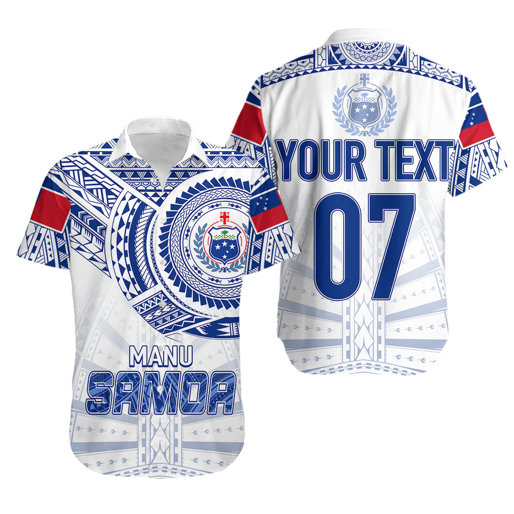 Personalised Samoa Rugby Hawaiian Shirt Manu Samoa Gradient White LT7 White - Polynesian Pride