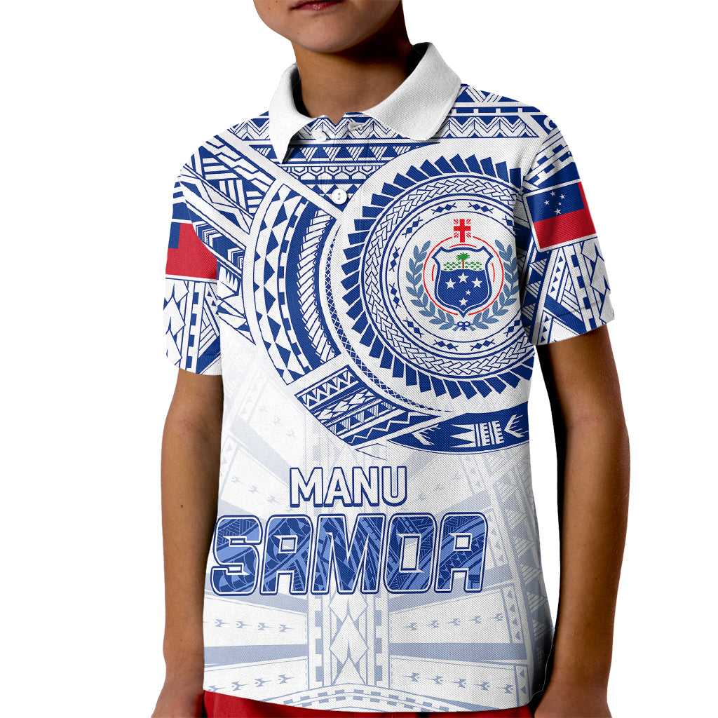 Personalised Samoa Rugby Kid Polo Shirt Manu Samoa Gradient White LT7 Kid White - Polynesian Pride